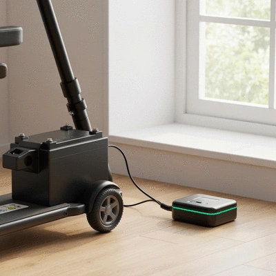 Mobility scooter charging with a smart charger in a clean home environment
